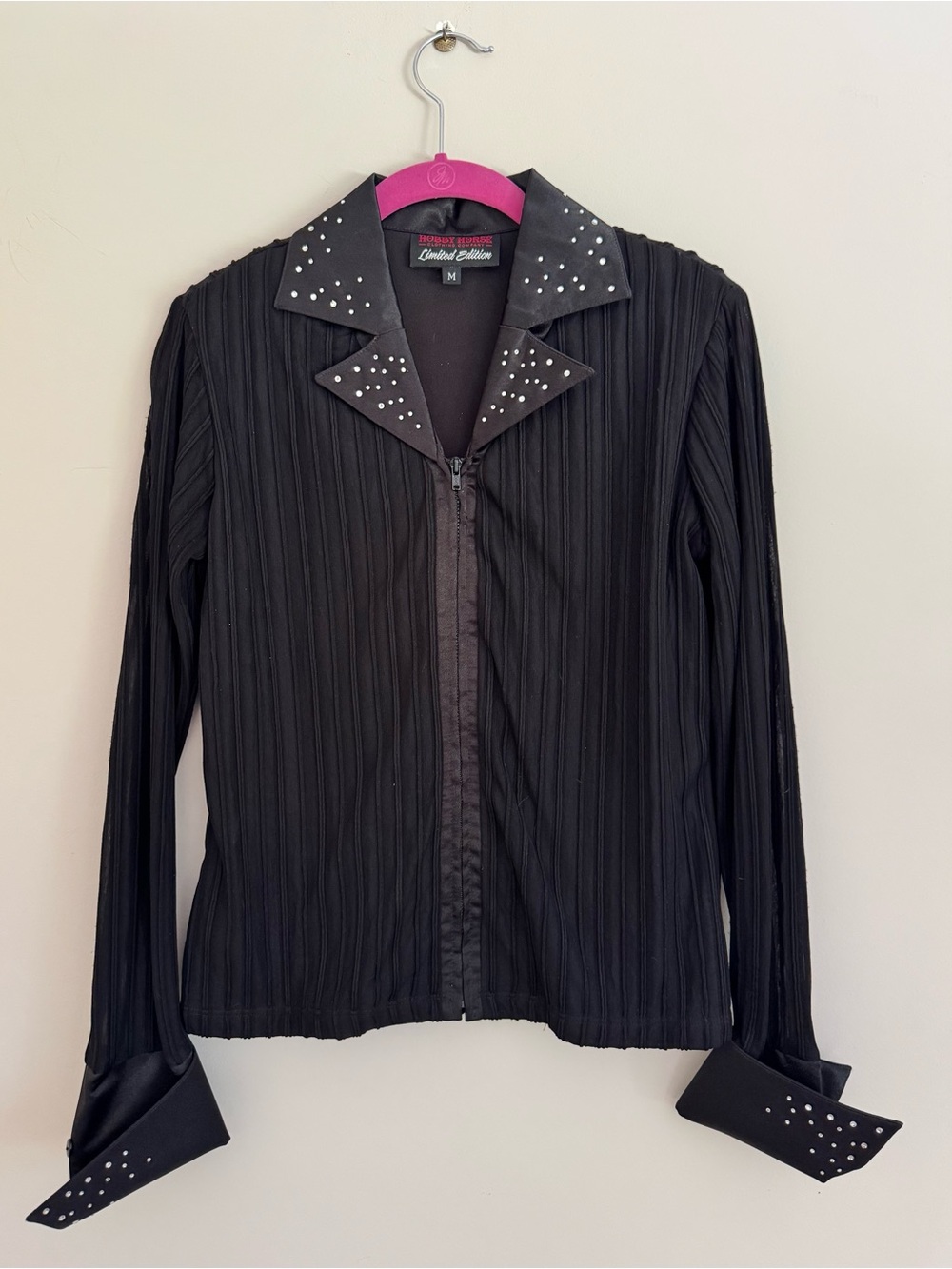 Y2K Hobby Horse Black Rhinestone Western Show Shirt - M